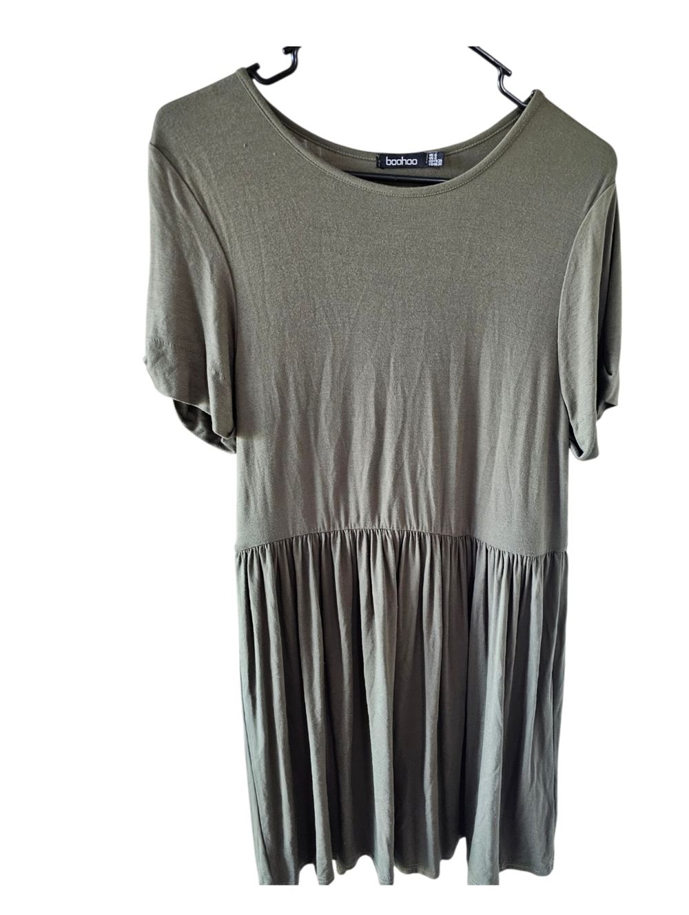 boohoo Khaki Green Short Sleeve Peplum Babydoll  Midi Dress Size 2